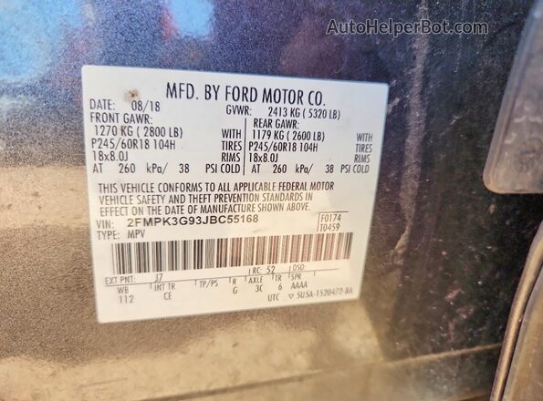 2FMPK3G93JBC55168 2018 FORD EDGE Gray VIN კოდის სტიკერის ხედი