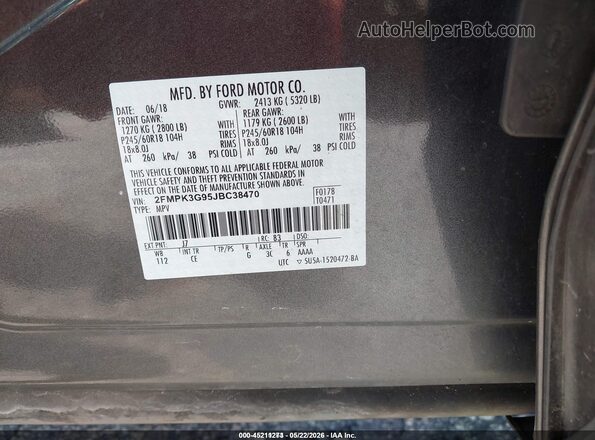 2FMPK3G95JBC38470 2018 FORD EDGE Gray Widok komory silnika