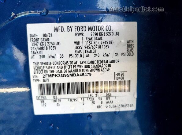 2FMPK3G95MBA45479 2021 FORD EDGE Blue 