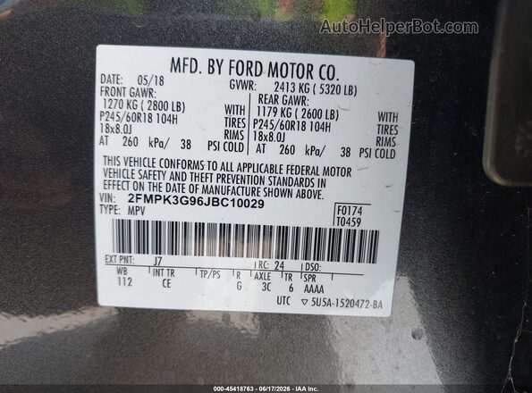 2FMPK3G96JBC10029 2018 FORD EDGE Серый 