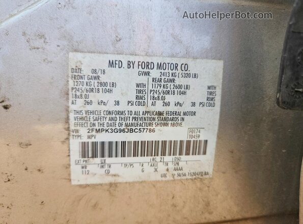 2FMPK3G96JBC57786 2018 FORD EDGE Silver სალონის 360-გრადუსიანი ხედი