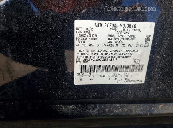 2FMPK3G97GBB43417 2016 FORD EDGE Black 360 interior view