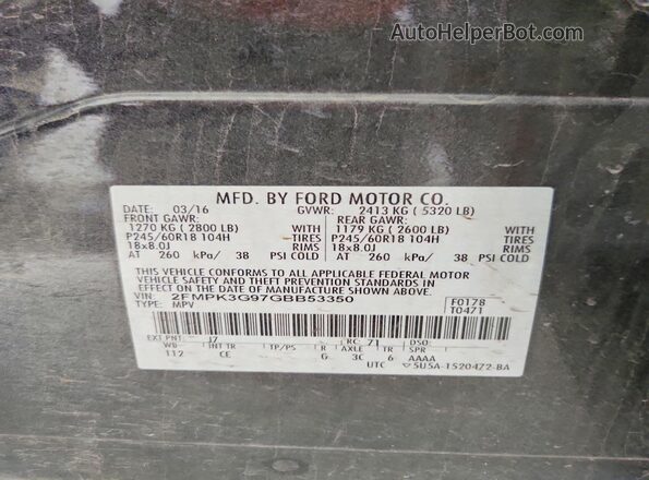 2FMPK3G97GBB53350 2016 FORD EDGE Gray VIN կոդի պիտակի տեսք