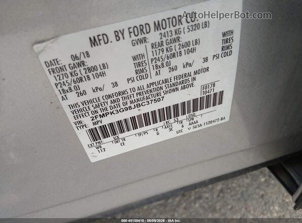 2FMPK3G98JBC37507 2018 FORD EDGE Silver Շարժիչի բաժամունքի տեսք