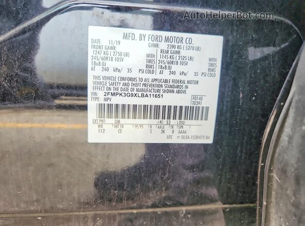 2FMPK3G9XLBA11651 2020 FORD EDGE Black Շարժիչի բաժամունքի տեսք