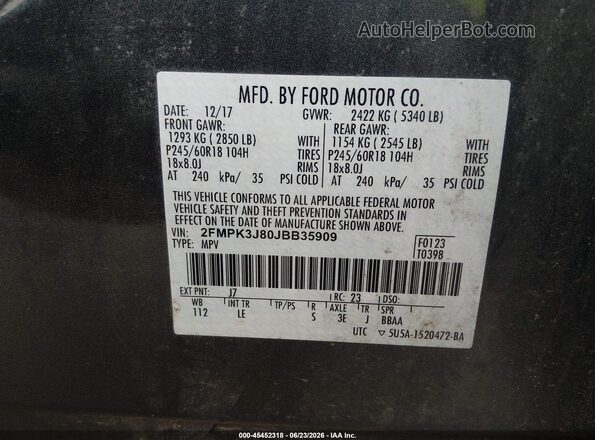 2FMPK3J80JBB35909 2018 FORD EDGE Gray Շարժիչի բաժամունքի տեսք