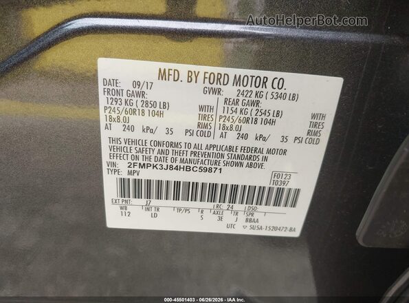 2FMPK3J84HBC59871 2017 FORD EDGE Gray Engine compartment view