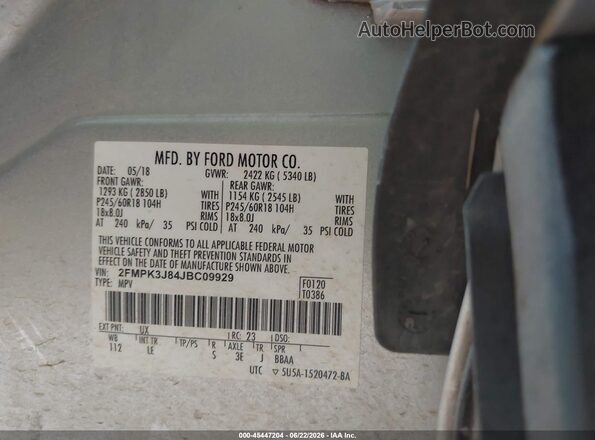 2FMPK3J84JBC09929 2018 FORD EDGE Gray Engine compartment view