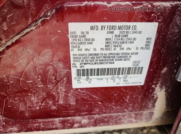 2FMPK3J85JBC37304 2018 FORD EDGE Red VIN კოდის სტიკერის ხედი