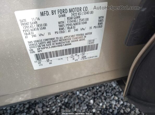 2FMPK3J88HBB14896 2017 FORD EDGE Beige Vista del compartimento del motor