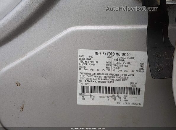 2FMPK3J88JBB10059 2018 FORD EDGE Silver Engine compartment view