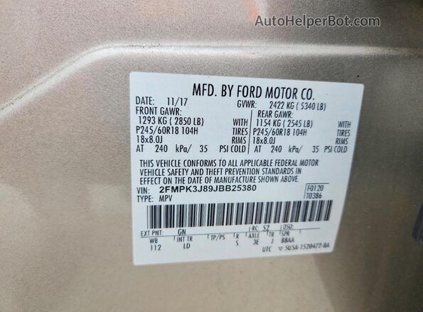2FMPK3J89JBB25380 2018 FORD EDGE Золотой 
