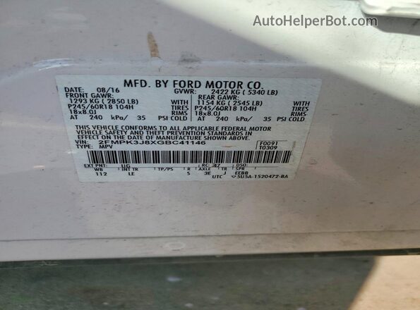 2FMPK3J8XGBC41146 2016 FORD EDGE White Вид наклейки з VIN-кодом