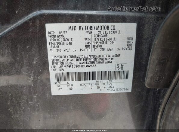 2FMPK3J90HBB82666 2017 FORD EDGE Gray Շարժիչի բաժամունքի տեսք