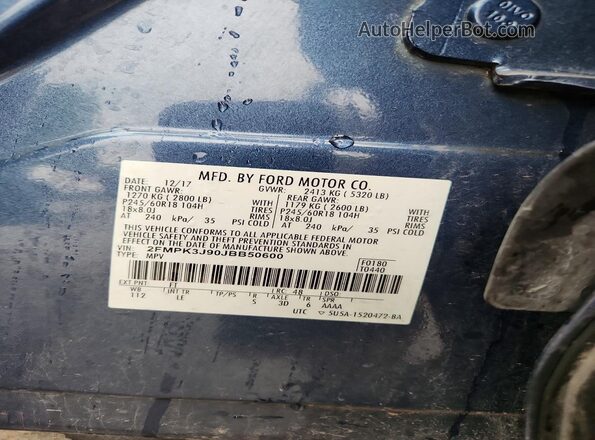 2FMPK3J90JBB50600 2018 FORD EDGE Blue Вид підкапотного простору