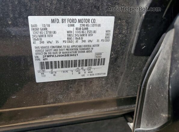2FMPK3J90KBB36021 2019 FORD EDGE Charcoal სალონის 360-გრადუსიანი ხედი