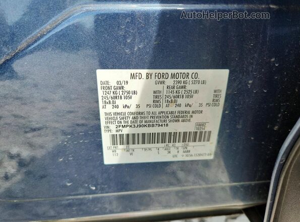 2FMPK3J90KBB79418 2019 FORD EDGE Blue Панорамний вид салону 360°