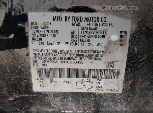 2FMPK3J92HBB56456 2017 FORD EDGE Black Շարժիչի բաժամունքի տեսք
