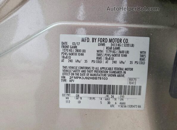 2FMPK3J92HBB78103 2017 FORD EDGE Silver 