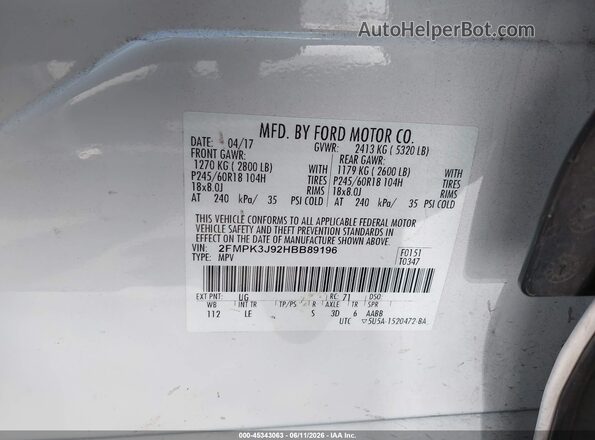 2FMPK3J92HBB89196 2017 FORD EDGE White Вид підкапотного простору