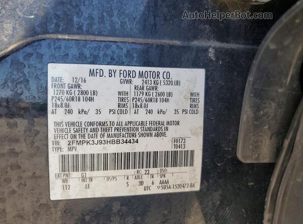 2FMPK3J93HBB34434 2017 FORD EDGE Black Vista de la etiqueta del VIN