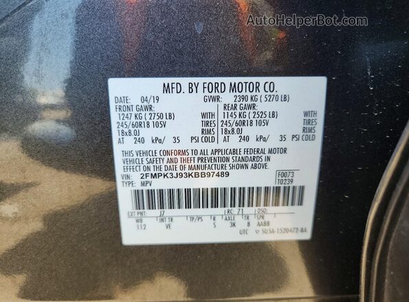2FMPK3J93KBB97489 2019 FORD EDGE Серый 