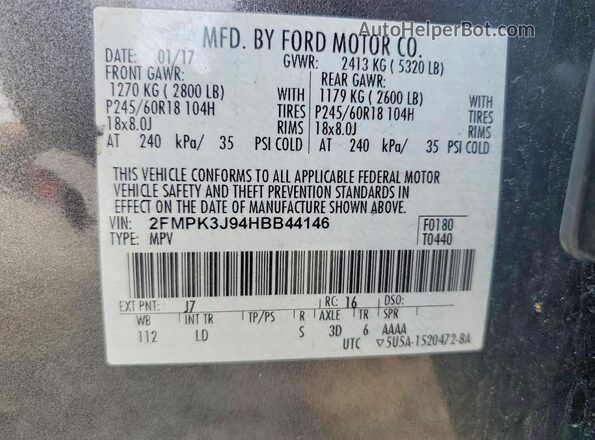 2FMPK3J94HBB44146 2017 FORD EDGE Gray 