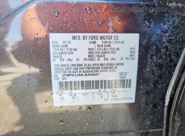 2FMPK3J94LBA60661 2020 FORD EDGE Black Շարժիչի բաժամունքի տեսք