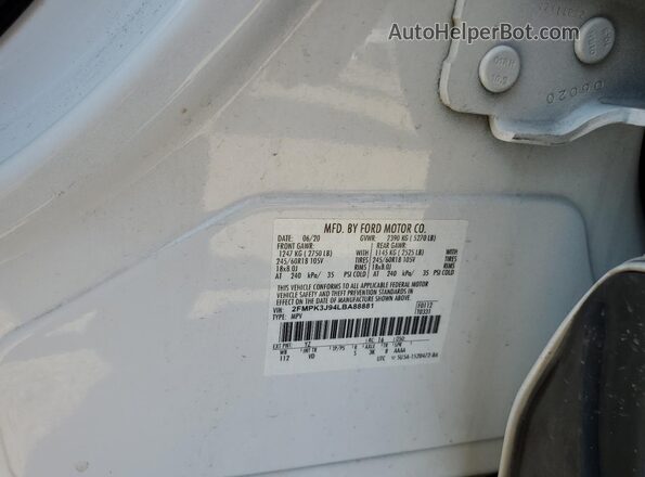2FMPK3J94LBA88881 2020 FORD EDGE White VIN sticker view