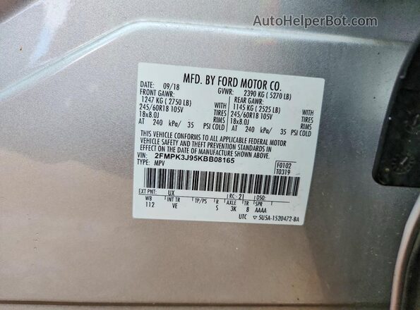 2FMPK3J95KBB08165 2019 FORD EDGE Silver 360 interior view