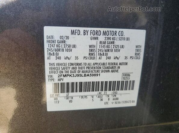 2FMPK3J95LBA59891 2020 FORD EDGE Серый 