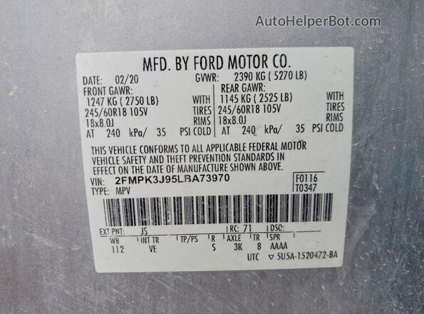 2FMPK3J95LBA73970 2020 FORD EDGE Silver 