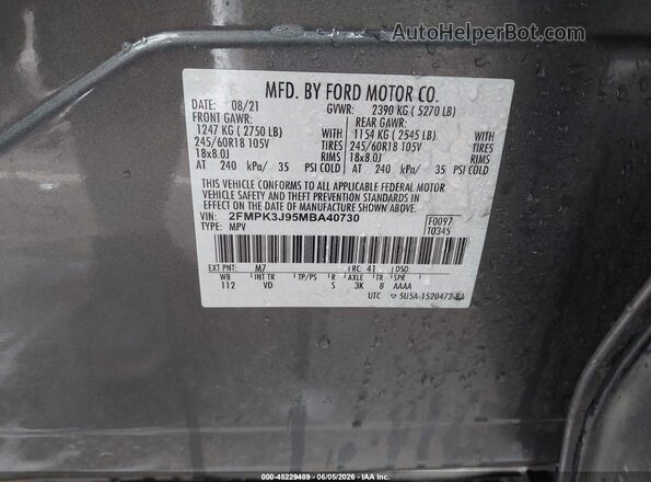 2FMPK3J95MBA40730 2021 FORD EDGE Gray 