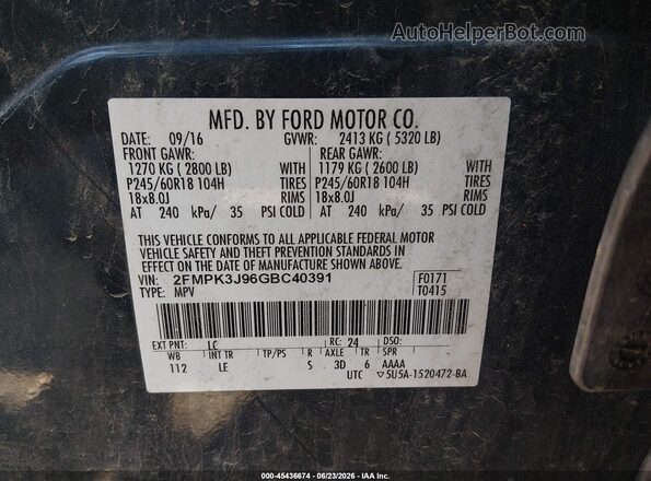 2FMPK3J96GBC40391 2016 FORD EDGE Blue Widok komory silnika
