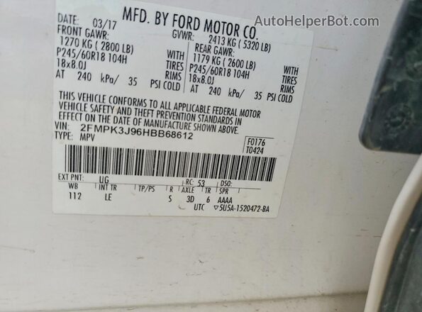 2FMPK3J96HBB68612 2017 FORD EDGE White 