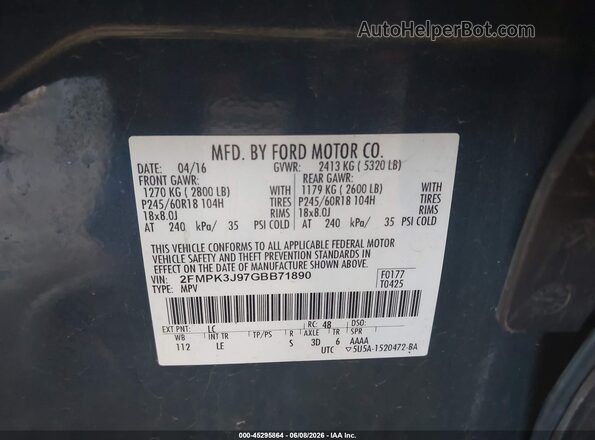2FMPK3J97GBB71890 2016 FORD EDGE Blue Engine compartment view