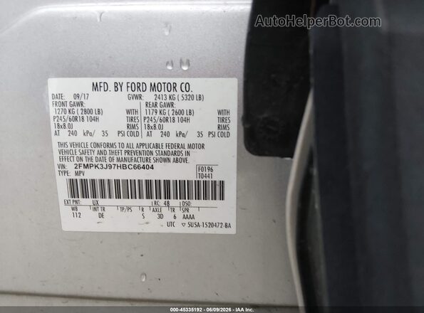 2FMPK3J97HBC66404 2017 FORD EDGE Silver Widok komory silnika