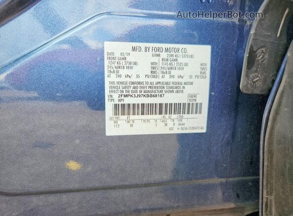 2FMPK3J97KBB68187 2019 FORD EDGE Синий Вид подкапотного пространства