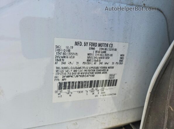 2FMPK3J97KBC47150 2019 FORD EDGE White Вид підкапотного простору