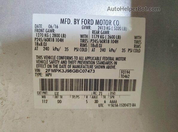 2FMPK3J98GBC07473 2016 FORD EDGE Silver Engine compartment view