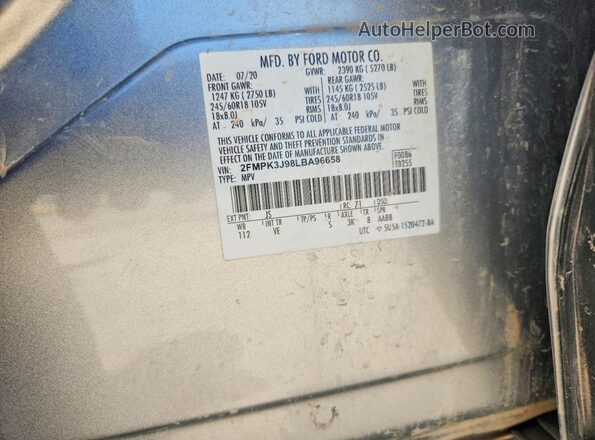 2FMPK3J98LBA96658 2020 FORD EDGE Серебряный Вид подкапотного пространства