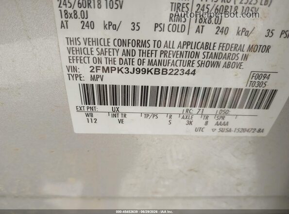 2FMPK3J99KBB22344 2019 FORD EDGE Silver Շարժիչի բաժամունքի տեսք