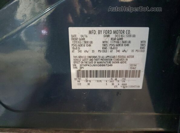 2FMPK3J9XGBB67249 2016 FORD EDGE Blue Vista de la etiqueta del VIN