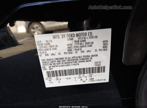 2FMPK3J9XGBC11878 2016 FORD EDGE Черный Вид подкапотного пространства