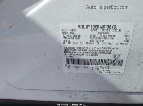2FMPK3J9XHBB93237 2017 FORD EDGE White Vista del compartimento del motor