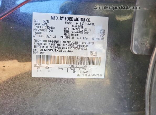 2FMPK3J9XJBC32642 2018 FORD EDGE Charcoal 