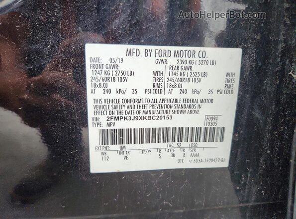 2FMPK3J9XKBC20153 2019 FORD EDGE Black Engine compartment view