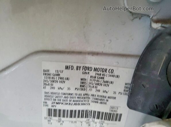 2FMPK3K82JBB38650 2018 FORD EDGE Белый Вид наклейки с VIN-кодом