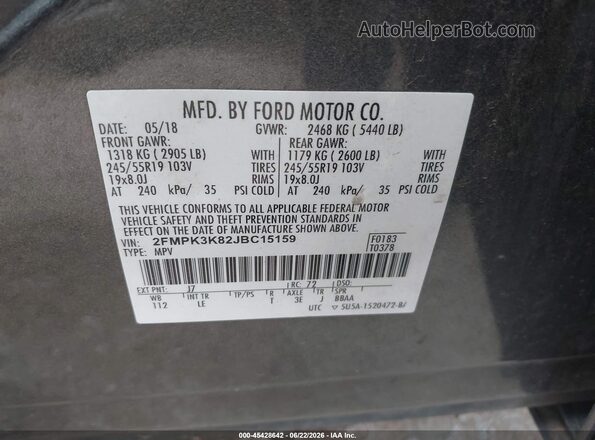 2FMPK3K82JBC15159 2018 FORD EDGE Gray Engine compartment view