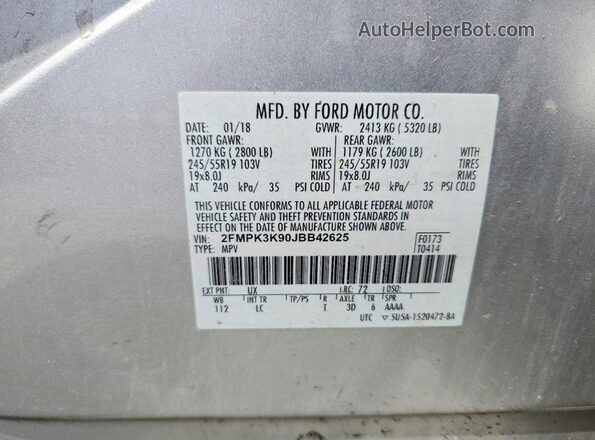 2FMPK3K90JBB42625 2018 FORD EDGE Silver Engine compartment view